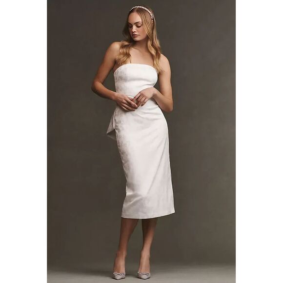 Sachin & Babi Ivory Gemma Strapless Bow Back Stretch Jacquard Midi Dress - Picture 1 of 3